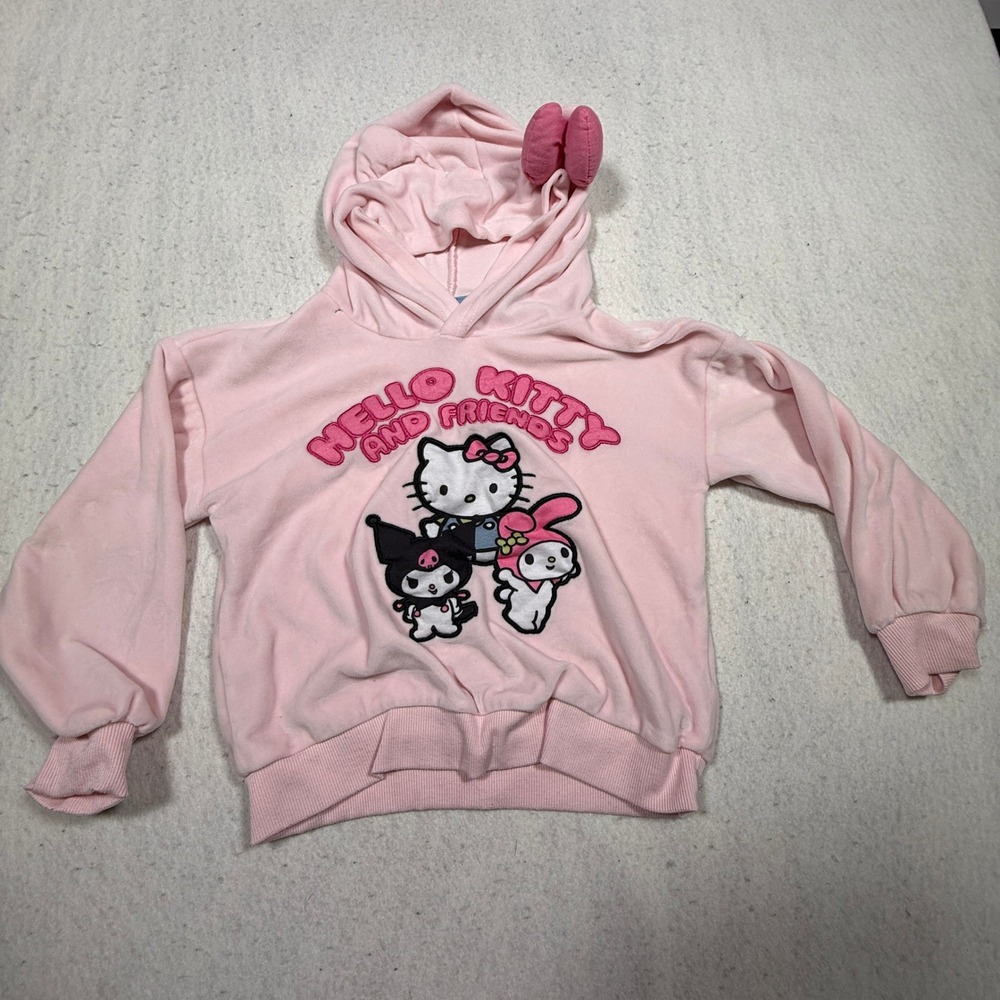 Sanrio Hello Kitty and Friends Pink Velour Hoodie Girls Size 6 My Melody Kuromi